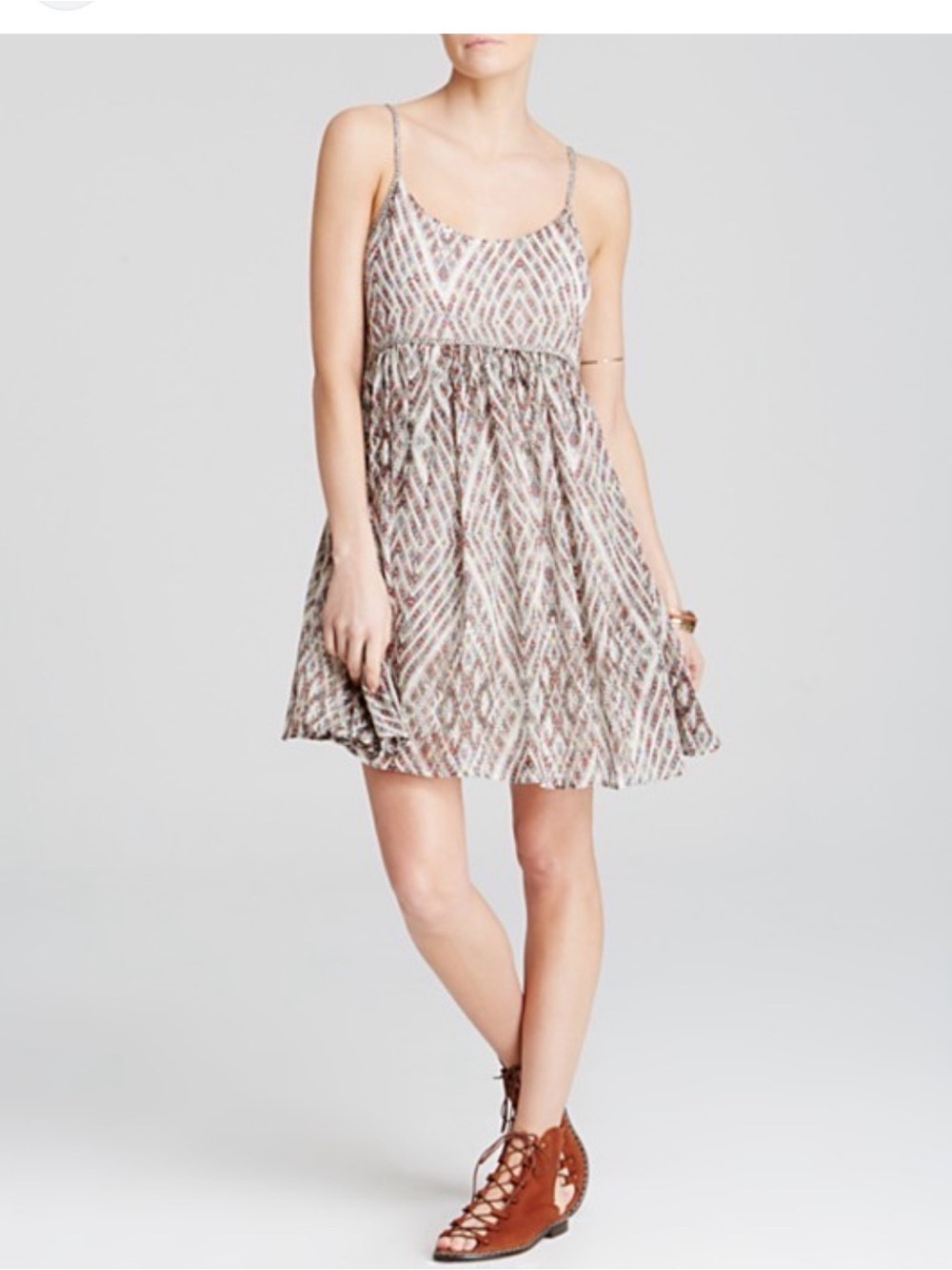 Free People Periscopes in the Sky Geo-Print Spaghetti Strap Mini Dress Babydoll